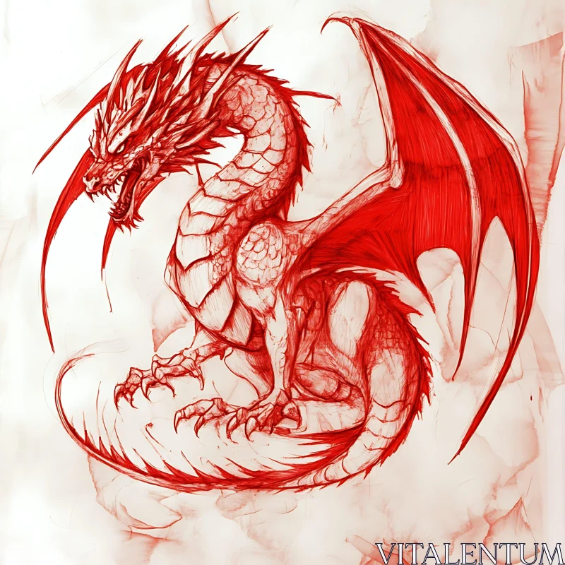 AI ART Scarlet Dragon Sketch Art