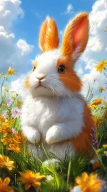 Cute Rabbit Among Blossoms