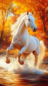 Graceful Horse Galloping Through Autumn Waters