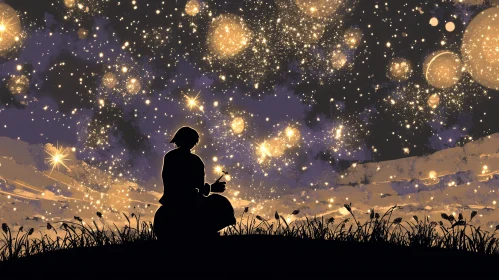 Silhouette Under Starry Sky: Night Scene