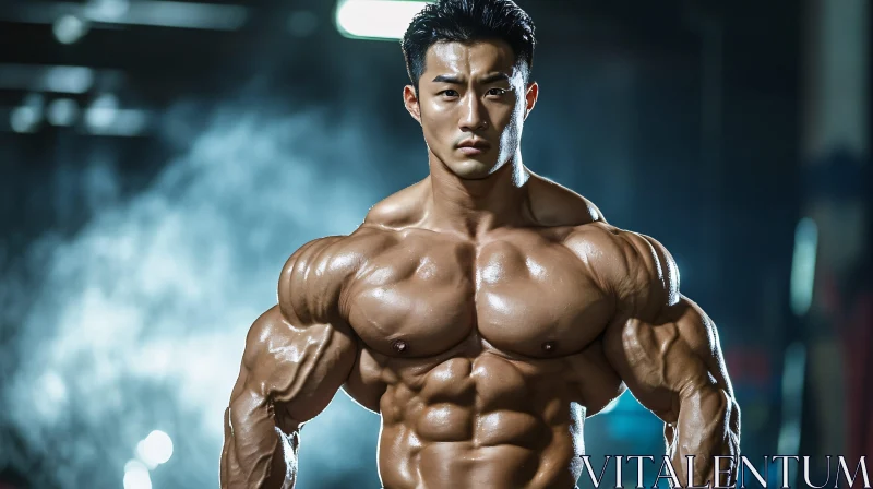 AI ART Asian Bodybuilder Flexing Muscles