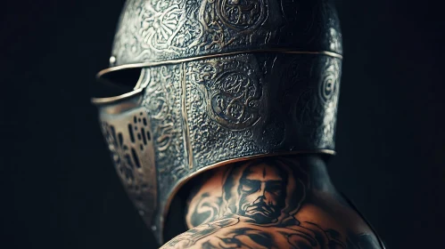 Intricate Helmet and Tattooed Neck