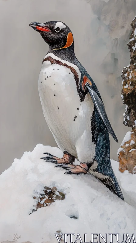 Elegant Penguin Amidst Snow AI Image