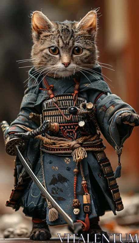 AI ART Cat Warrior in Samurai Armor