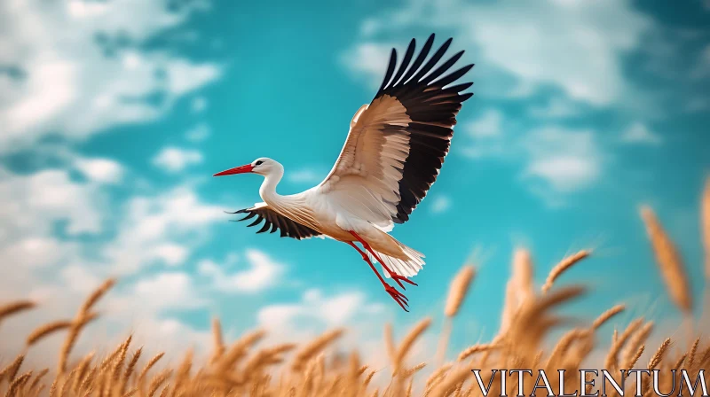 Stork in Flight: A Serene Skyward Journey AI Image