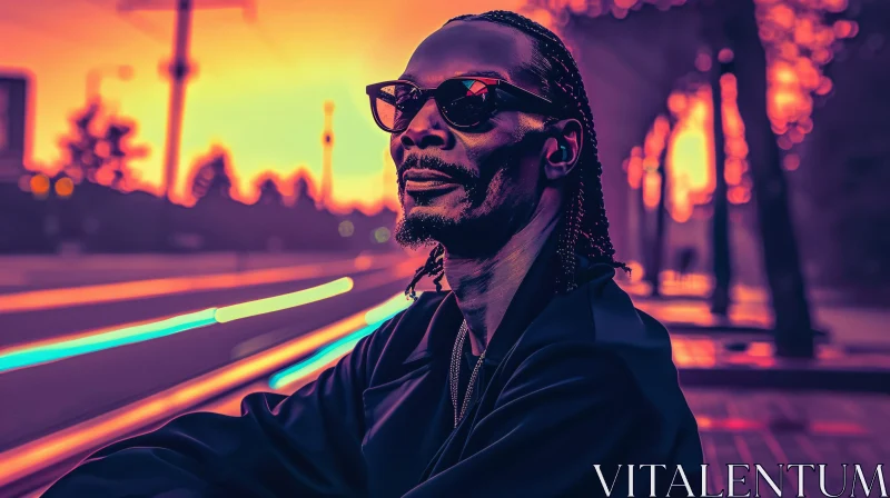 AI ART Snoop Dogg in Urban Sunset Scene