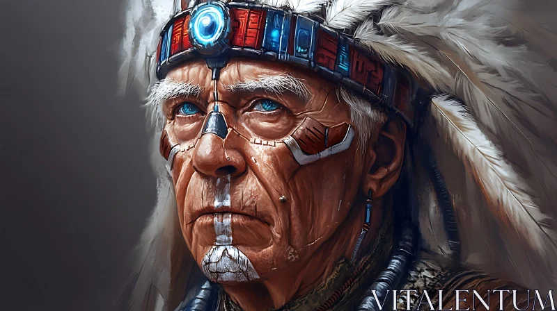 AI ART Cyberpunk Native American Chief Digital Art