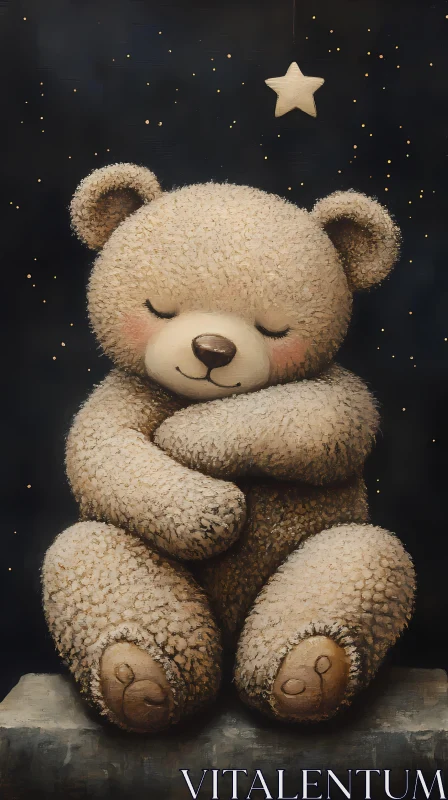 Dreaming Teddy Bear with Star AI Image