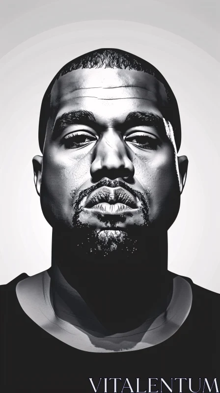 AI ART Detailed Kanye West Black and White Portrait