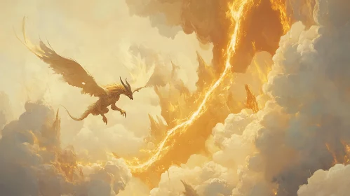 Fantasy Dragon in Flight Above the Clouds