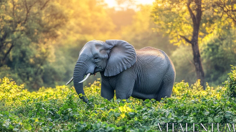 Elephant in a Serene Forest Setting AI Image