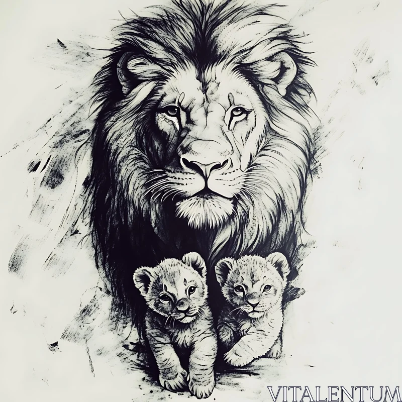 AI ART Ink Lion Family