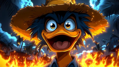 Cartoon Duck Amidst Flames