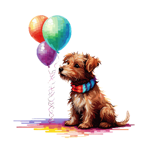 Cartoon Dog with Colorful Balloons Illustration POD Design