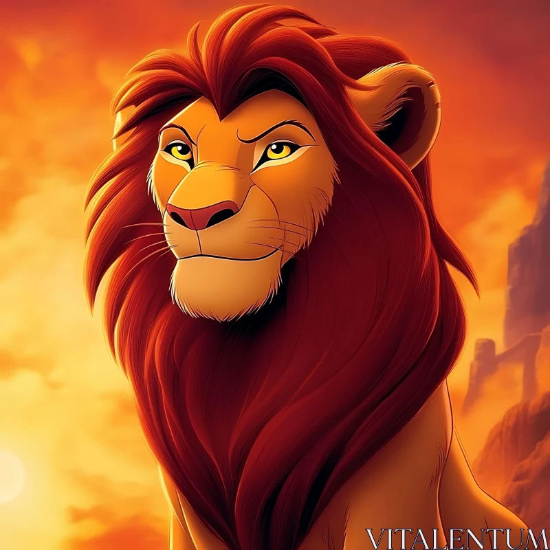 Lion with Fiery Mane AI Image