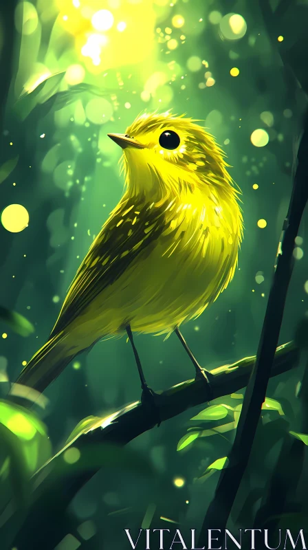 Forest Bird Illuminated by Sunlight AI Image