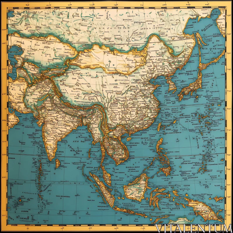 Vintage Asia Cartography AI Image