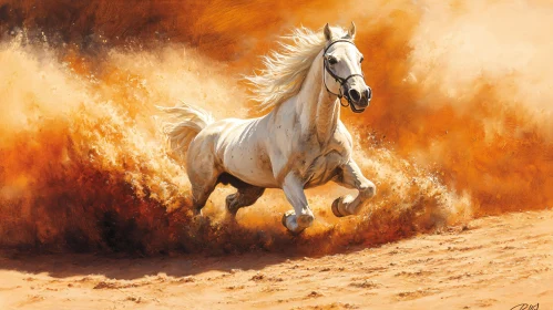 Galloping Horse in Sandy Desert
