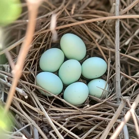 Nest of Pale Blue Bird Eggs