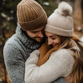 Cozy Winter Couple Hugging Portrait