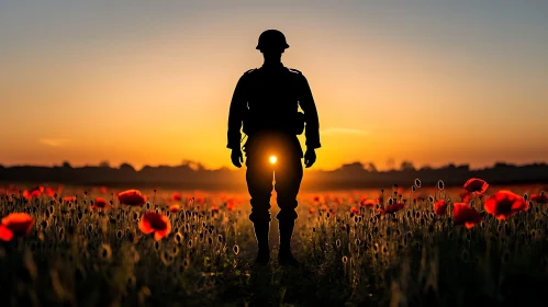 Poppy Field Sunset with Soldier