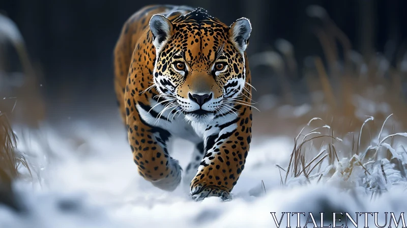 Jaguar Walking Through Snowy Woods AI Image