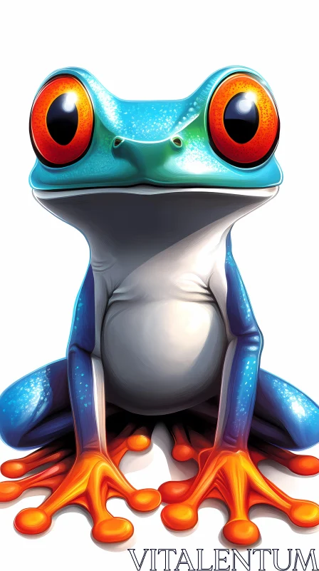 Vivid Blue and Orange Frog Illustration AI Image