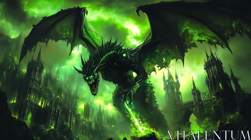 Mystical Dragon Over Castle AI Image