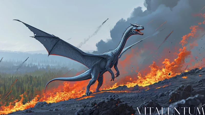AI ART Majestic Dragon Digital Painting on Rocky Hilltop