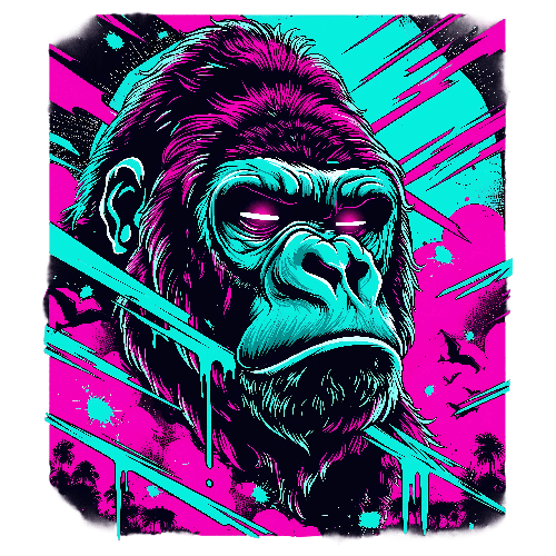 POD Design Neon Gorilla Head Graphic T-Shirt Design