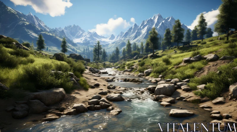 River Flow Through Majestic Mountains and Rocks - Nature Scene AI Image
