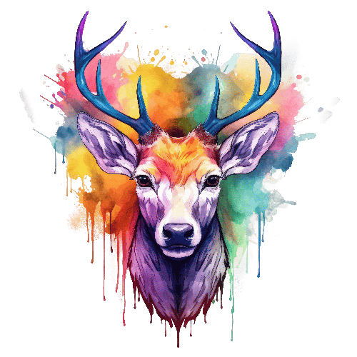 POD Design Watercolor Deer Painting on Transparent Background