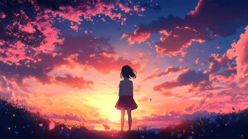 Anime Girl Enjoying the Sunset