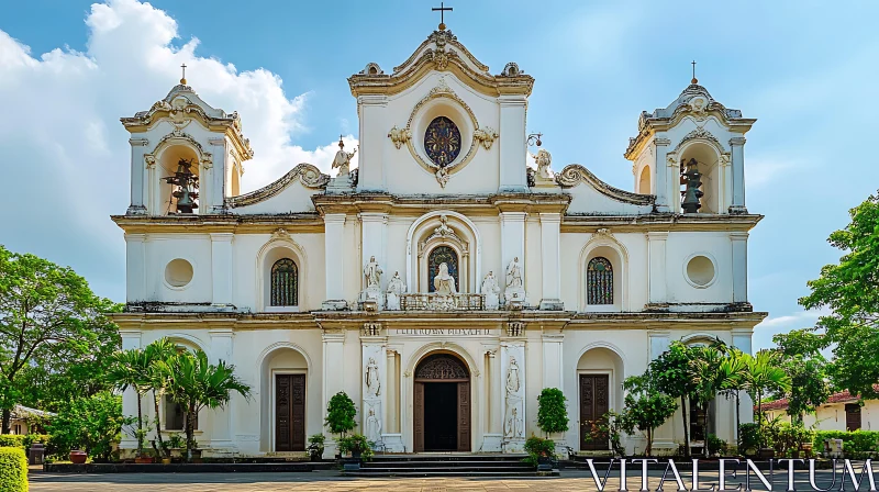 Elegant White Church Under Azure Skies AI Image