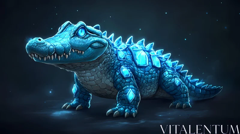 Mystical Blue Gem Crocodile AI Image