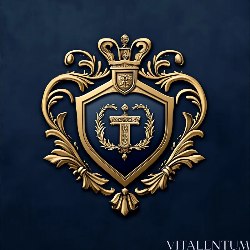 Royal Golden Crest with Shield and Crown AI Image