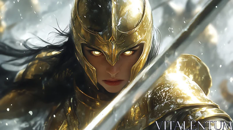 AI ART Female Warrior in Golden Armor