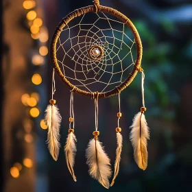 Dreamcatcher with Feathers and Warm Lights