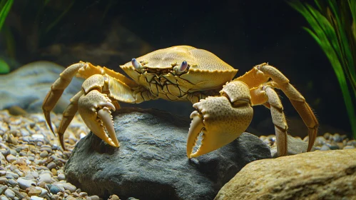 Marine Crab on a Rock in Underwater Environment