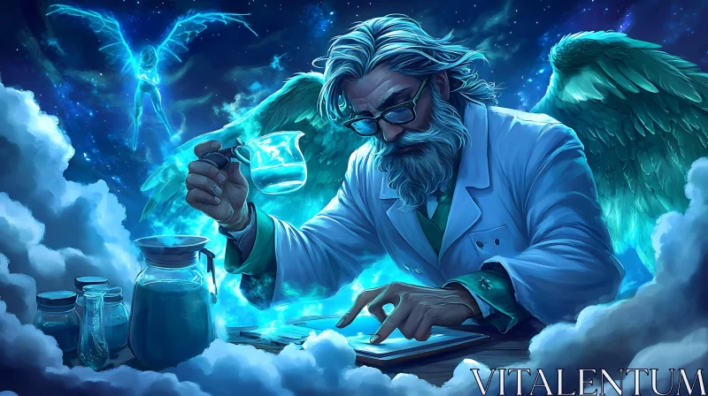 AI ART Enchanted Chemist with Angelic Guardian