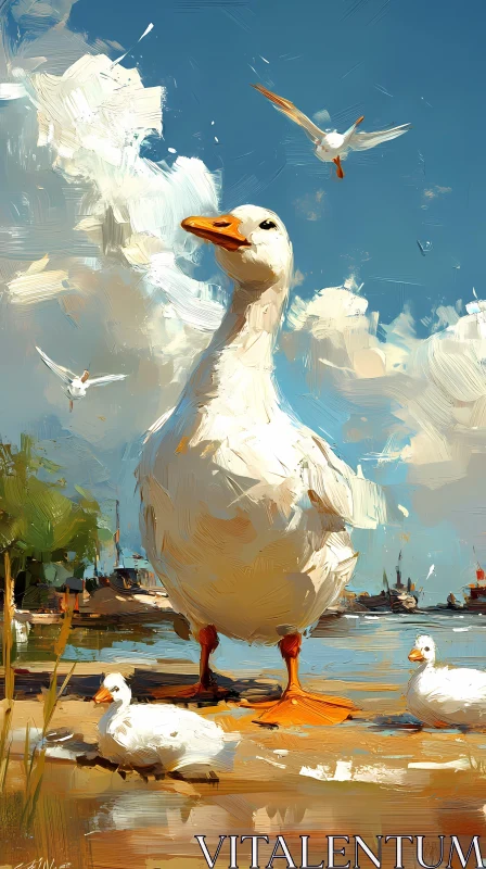 Artistic Ducks by the Water AI Image