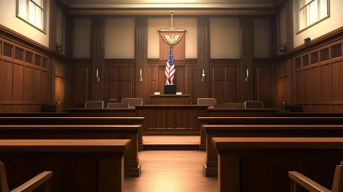 Courtroom Interior with American Flag