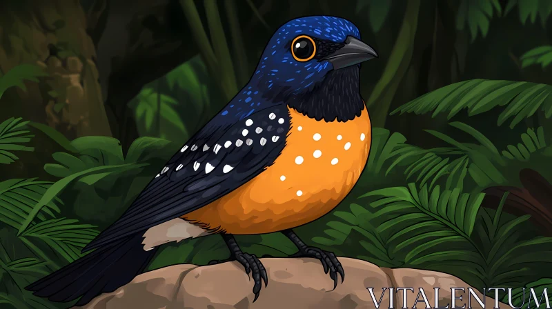 Vibrant Bird with Blue and Orange AI Image