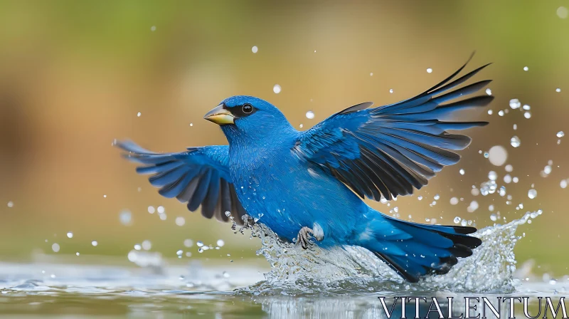 Blue Bird's Watery Ascent AI Image