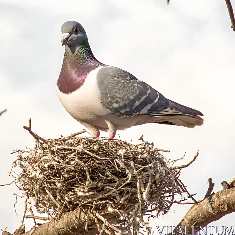 Grey Pigeon on Nest Image AI Image