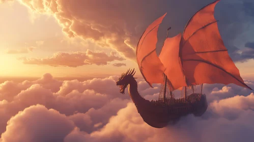 Airship Dragon Sailing Above the Clouds