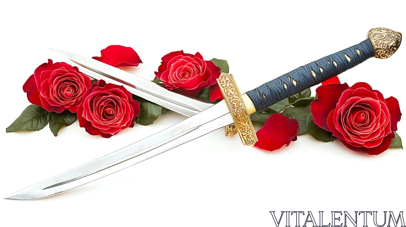 AI ART Steel and Petals: Sword Among Roses