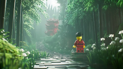 Red Lego Temple in the Woods