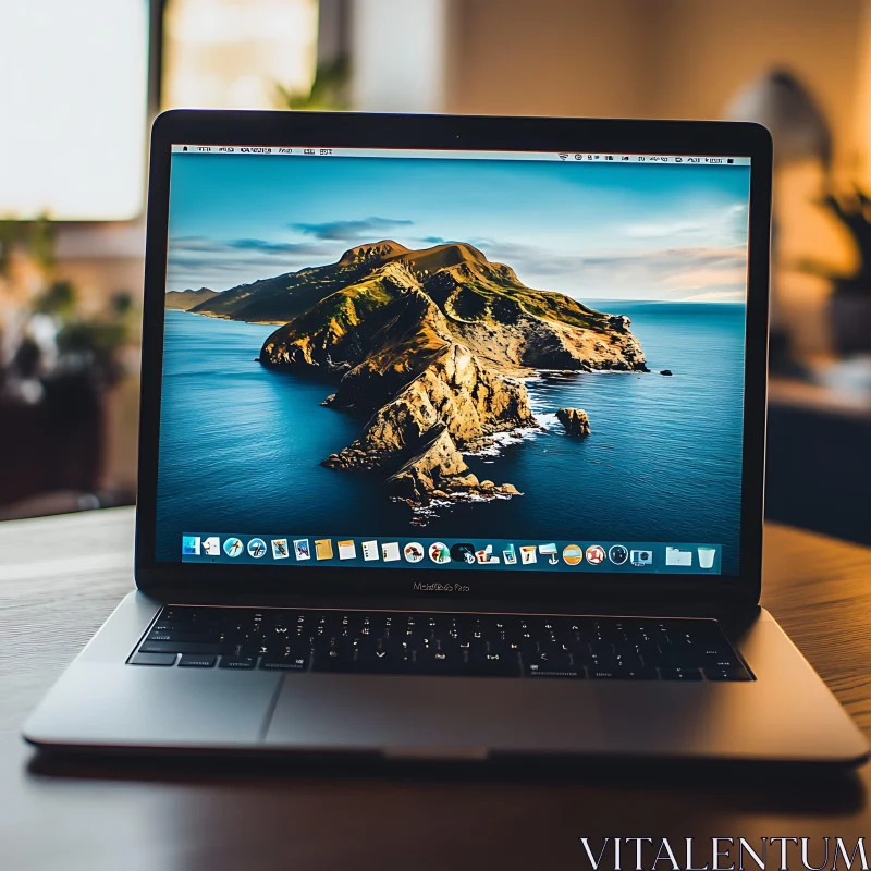 Sleek Laptop with Nature-Inspired Screen AI Image