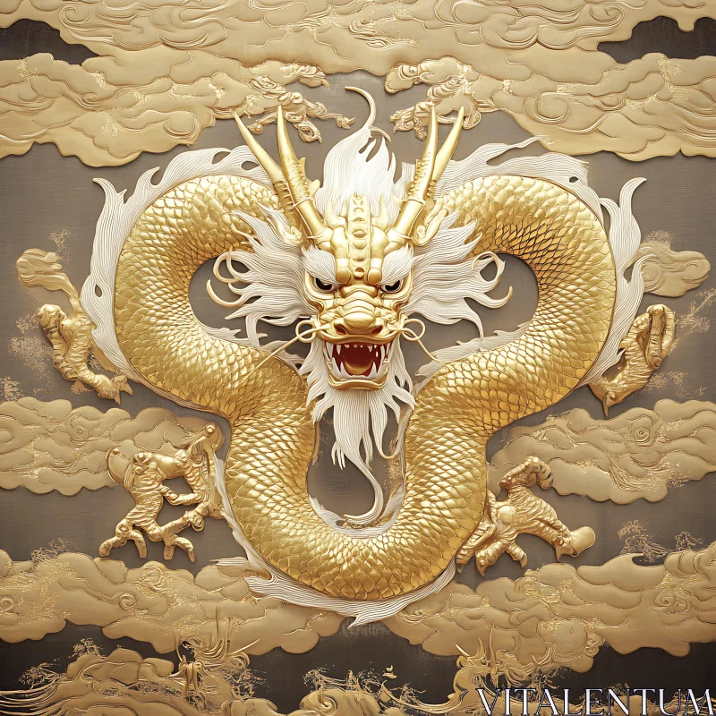 AI ART Mythical Golden Dragon Illustration